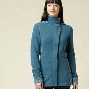 Prana Women's Kari Wool Blend Full Zip Hooded Sweater Jacket Blue Size M EUC